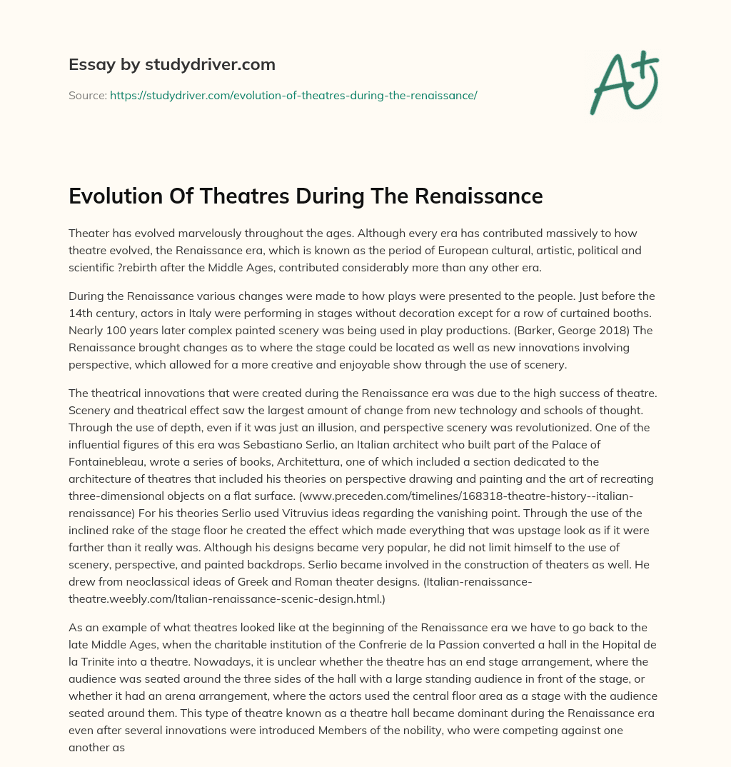 Evolution of Theatres during the Renaissance essay