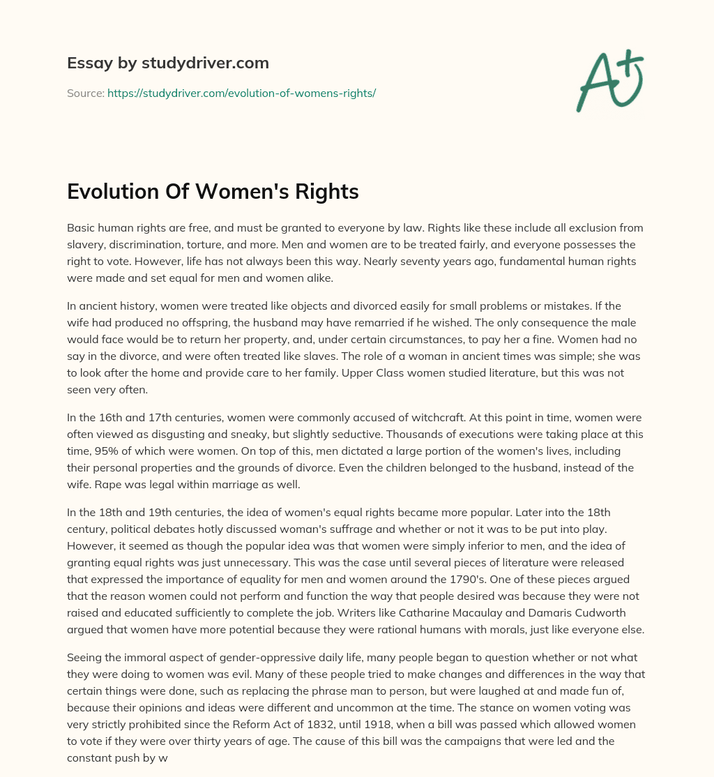Evolution of Women’s Rights essay