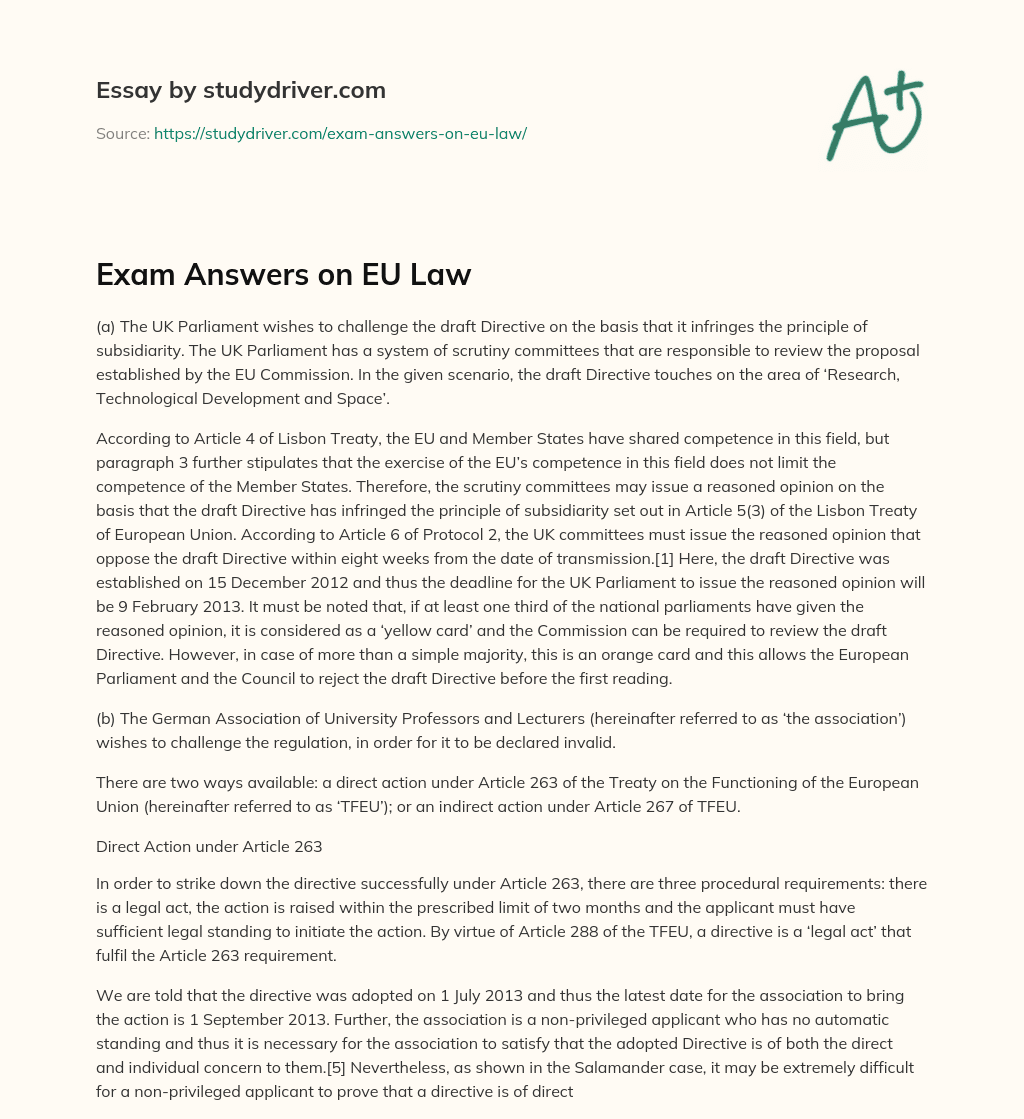 Exam Answers on EU Law essay