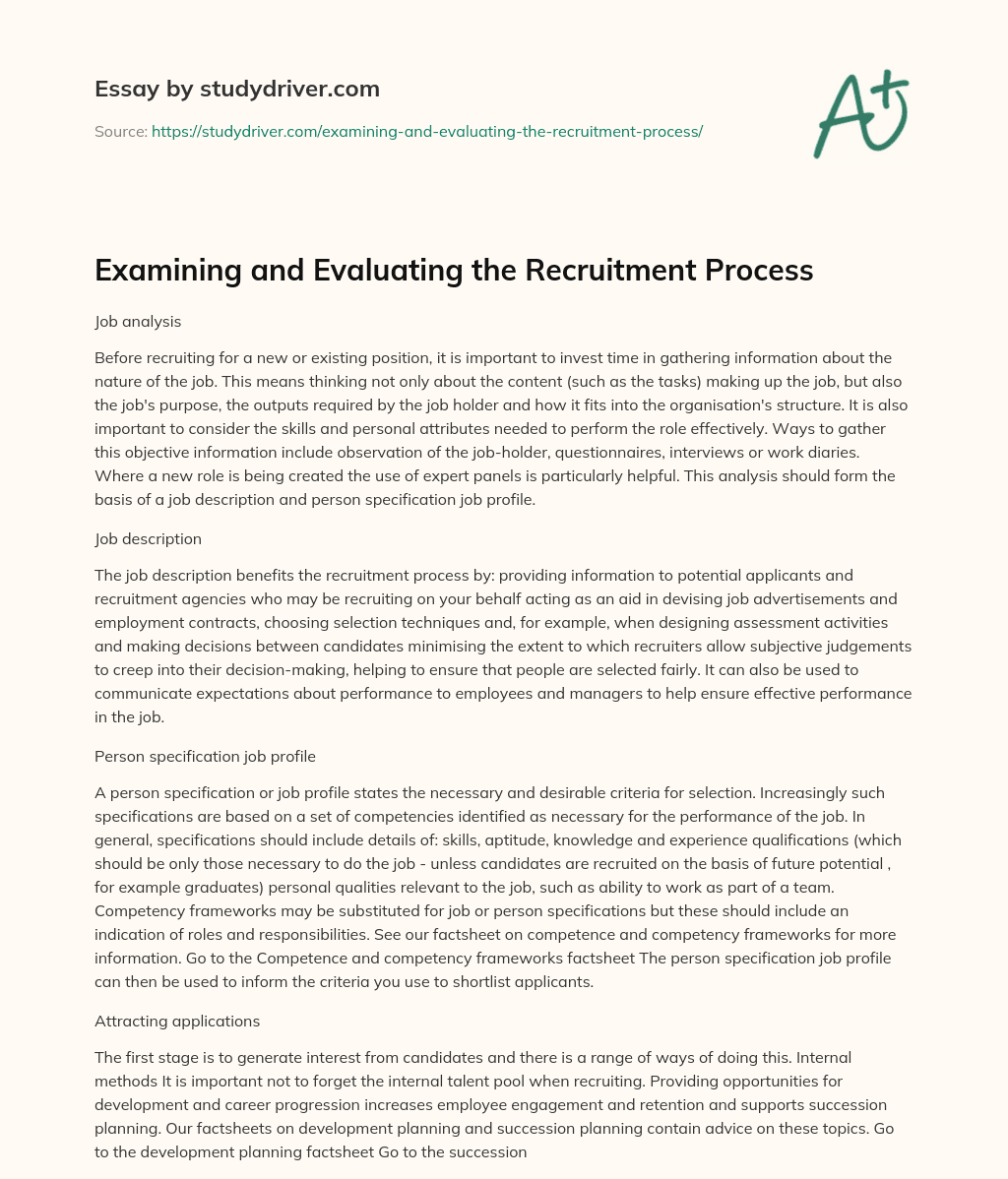 Examining and Evaluating the Recruitment Process essay