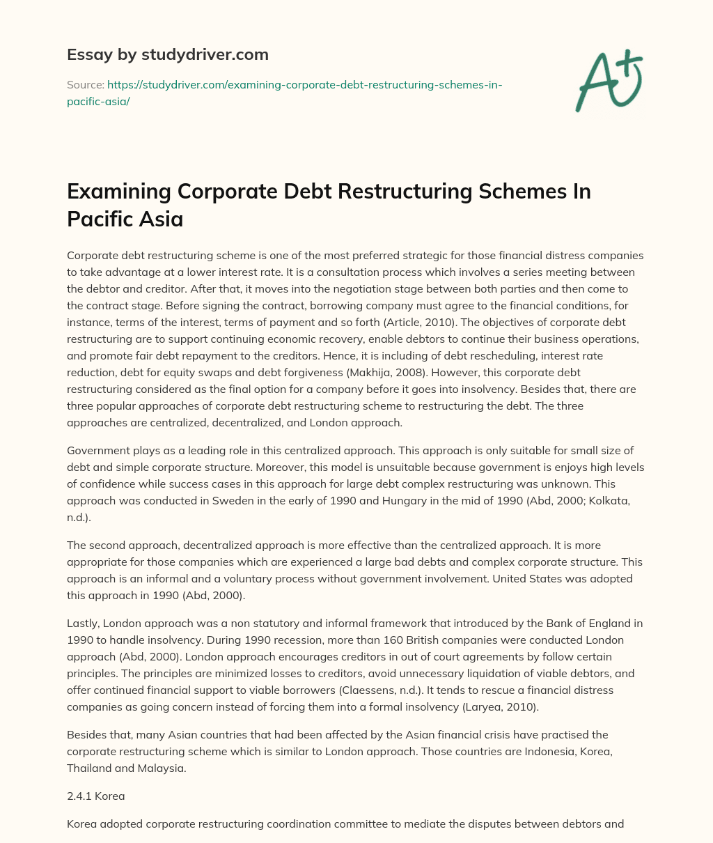 Examining Corporate Debt Restructuring Schemes in Pacific Asia essay