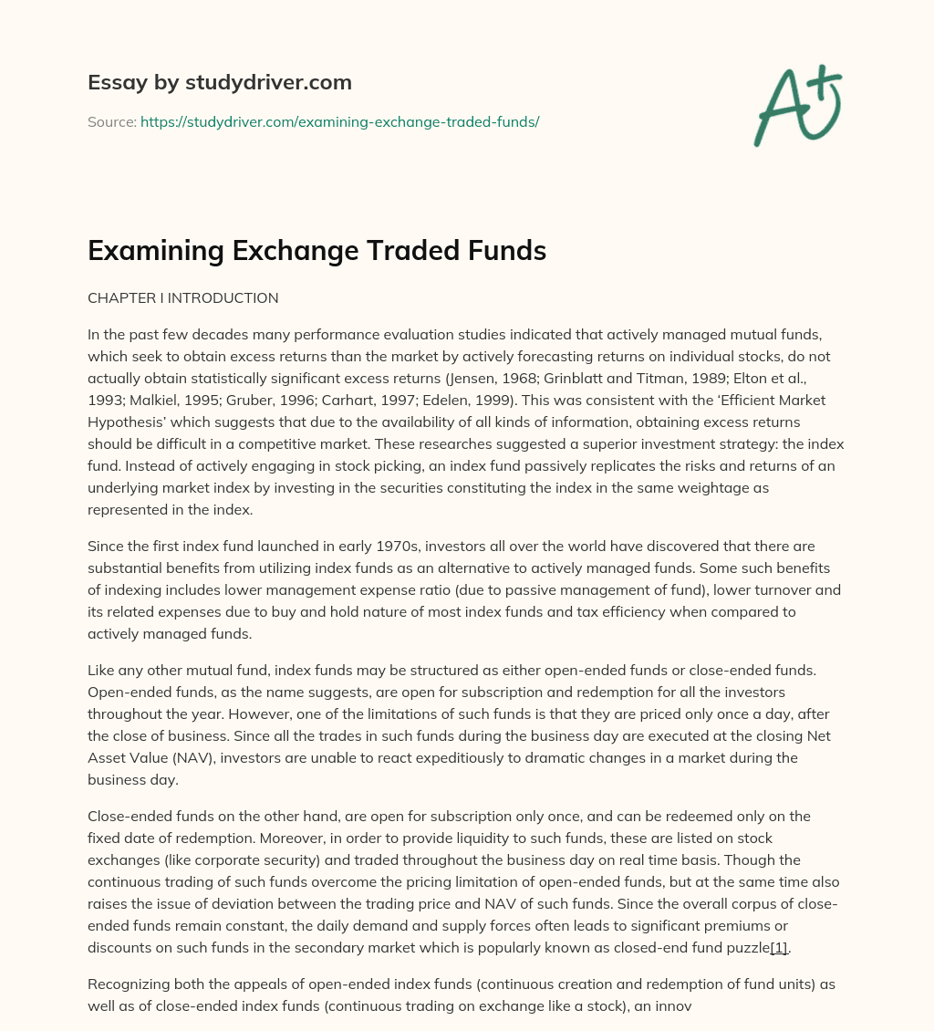 Examining Exchange Traded Funds essay