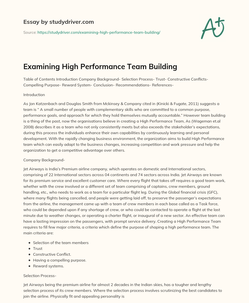 Examining High Performance Team Building essay