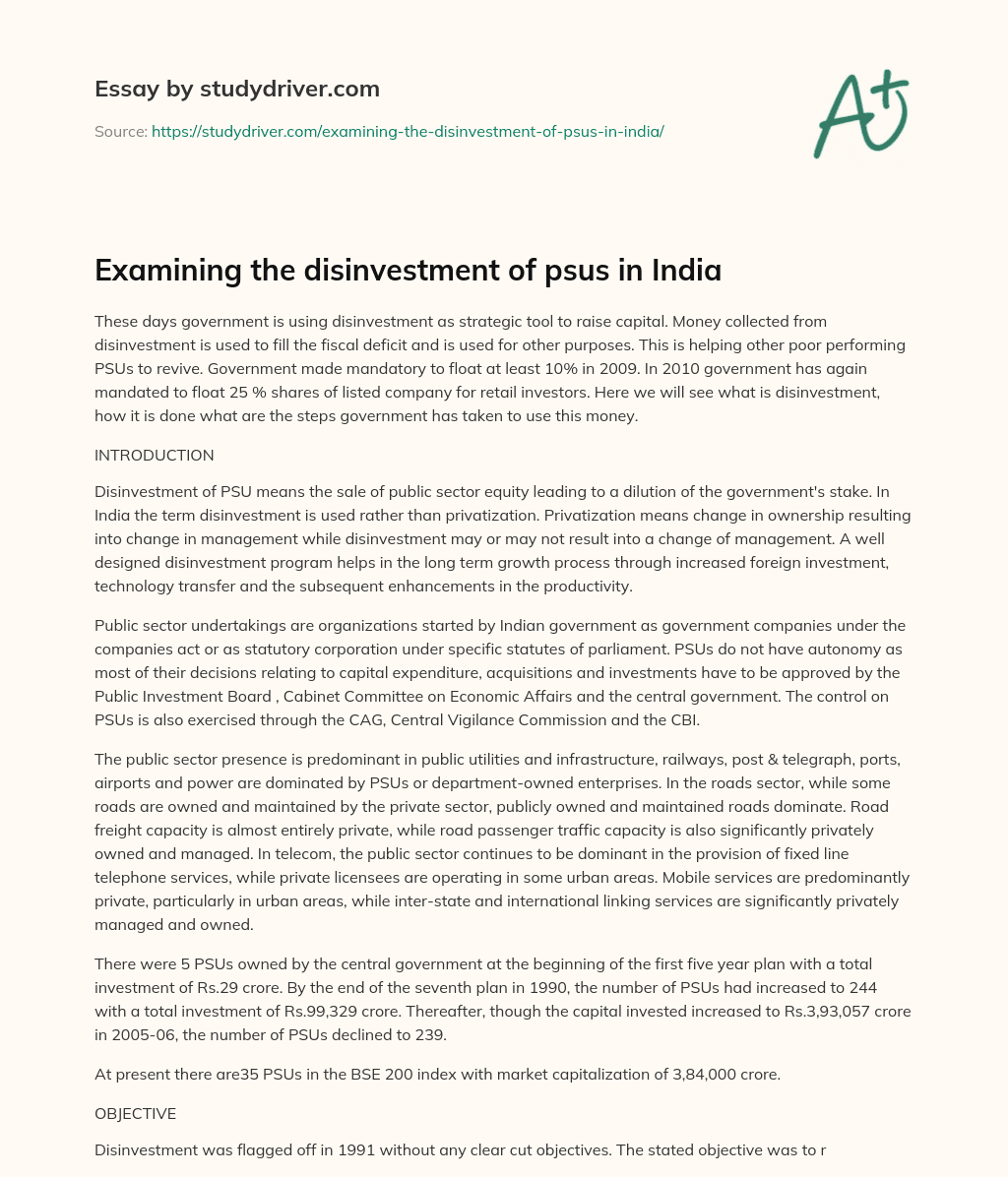 Examining the Disinvestment of Psus in India essay