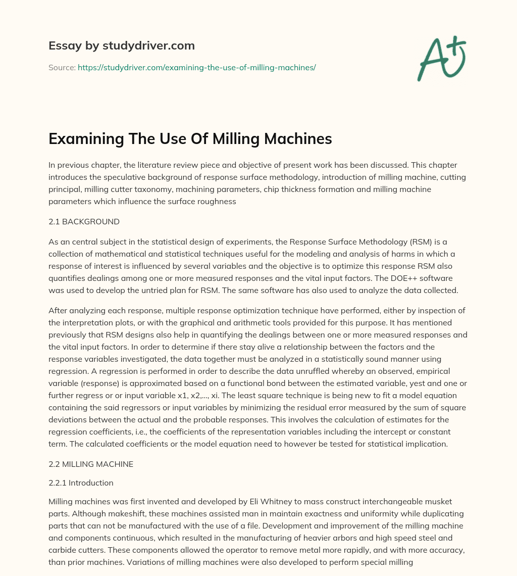 Examining the Use of Milling Machines essay