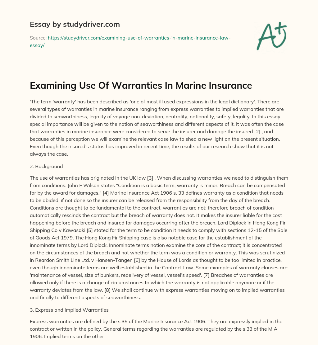 Examining Use of Warranties in Marine Insurance essay