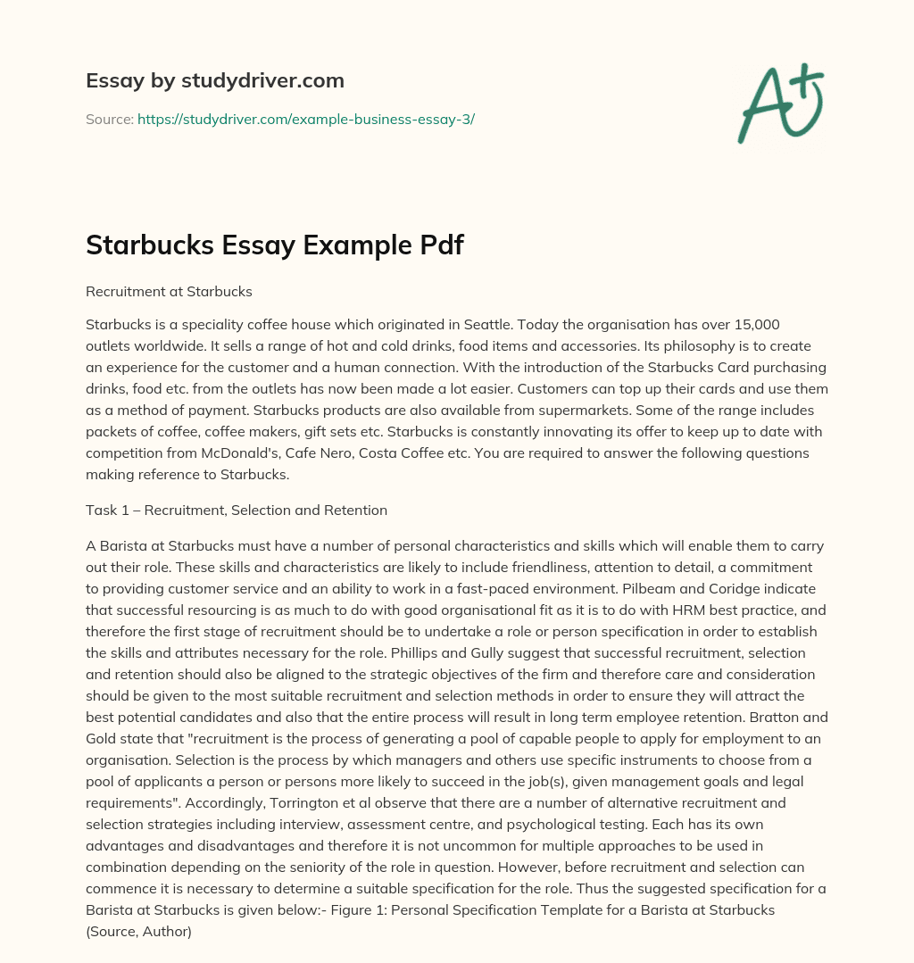 Starbucks Essay Example Pdf essay