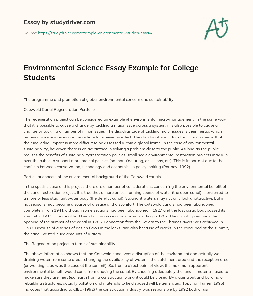 Environmental Science Essay Example for College Students essay