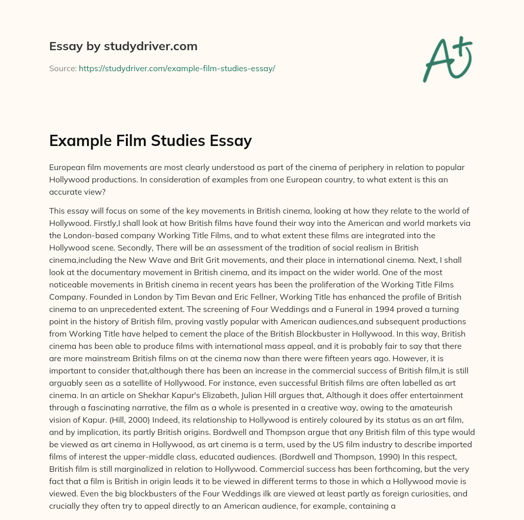 Example Film Studies Essay essay