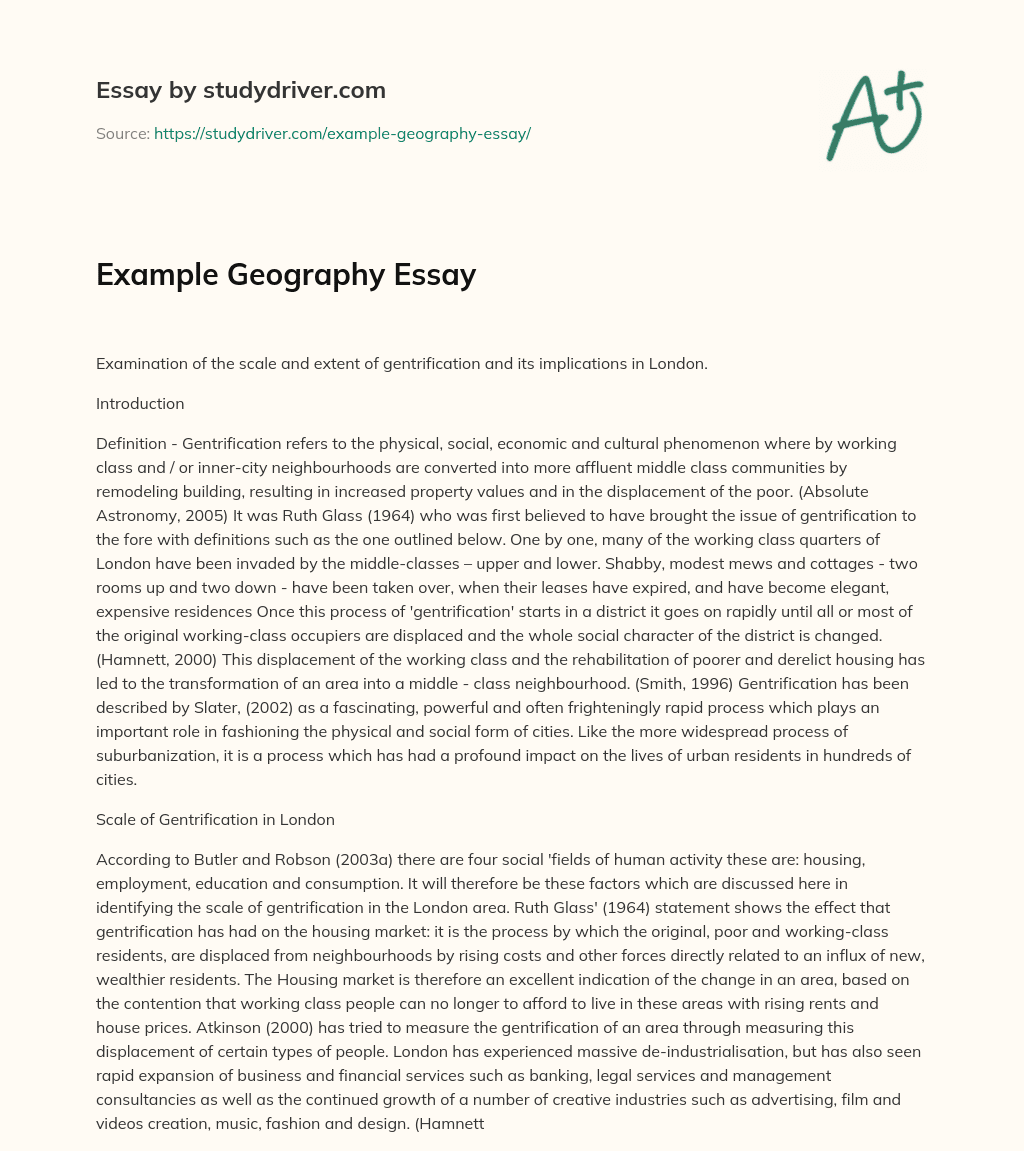 Example Geography Essay essay