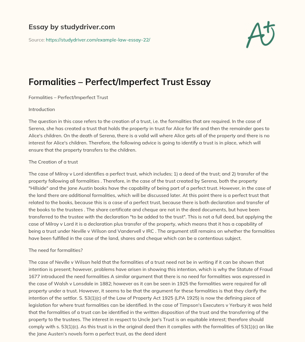 Formalities – Perfect/Imperfect Trust Essay essay