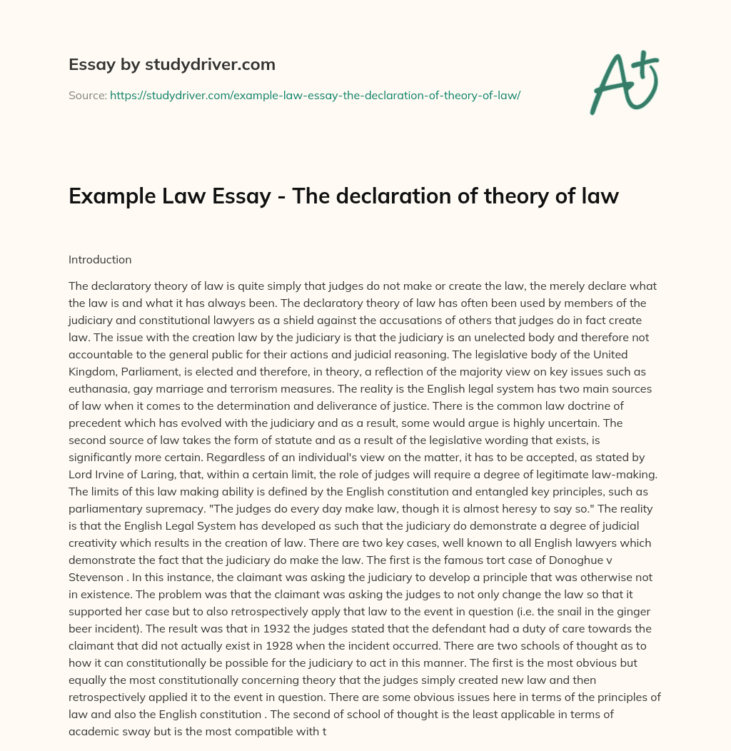 Example Law Essay – the Declaration of Theory of Law essay