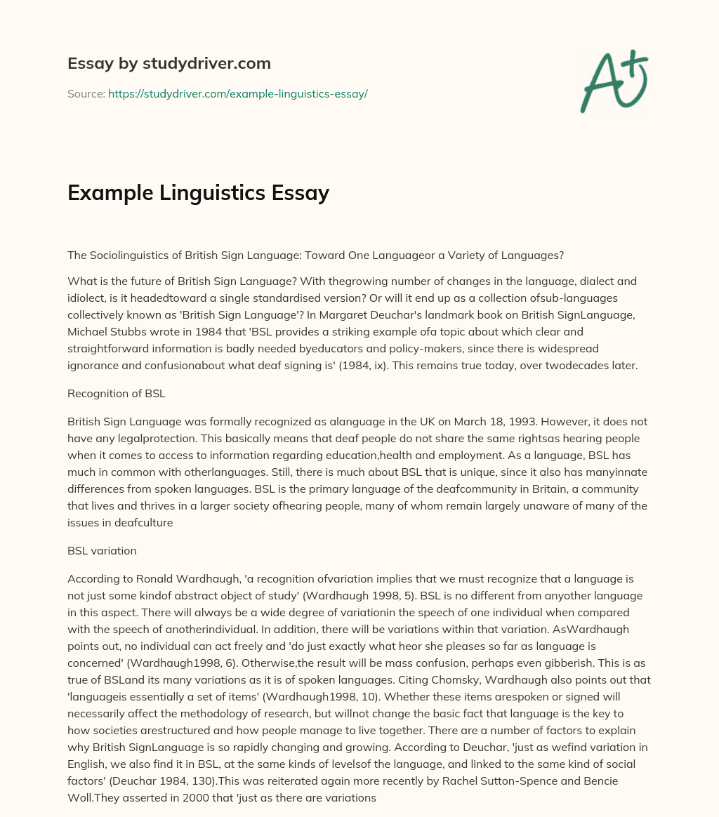 Example Linguistics Essay essay