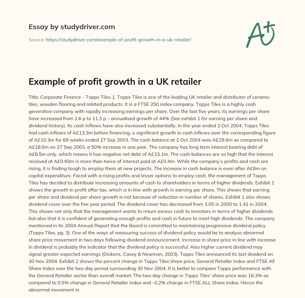 Example of Profit Growth in a UK Retailer essay