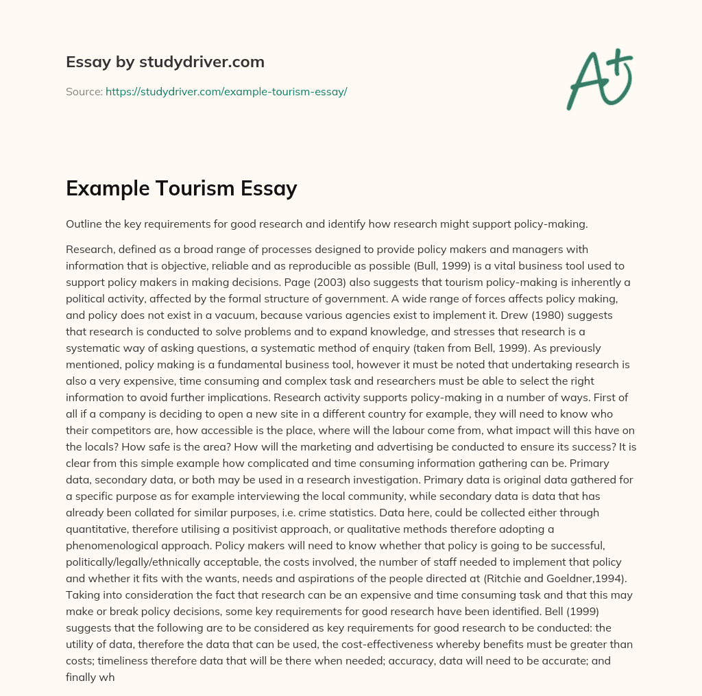 Example Tourism Essay essay