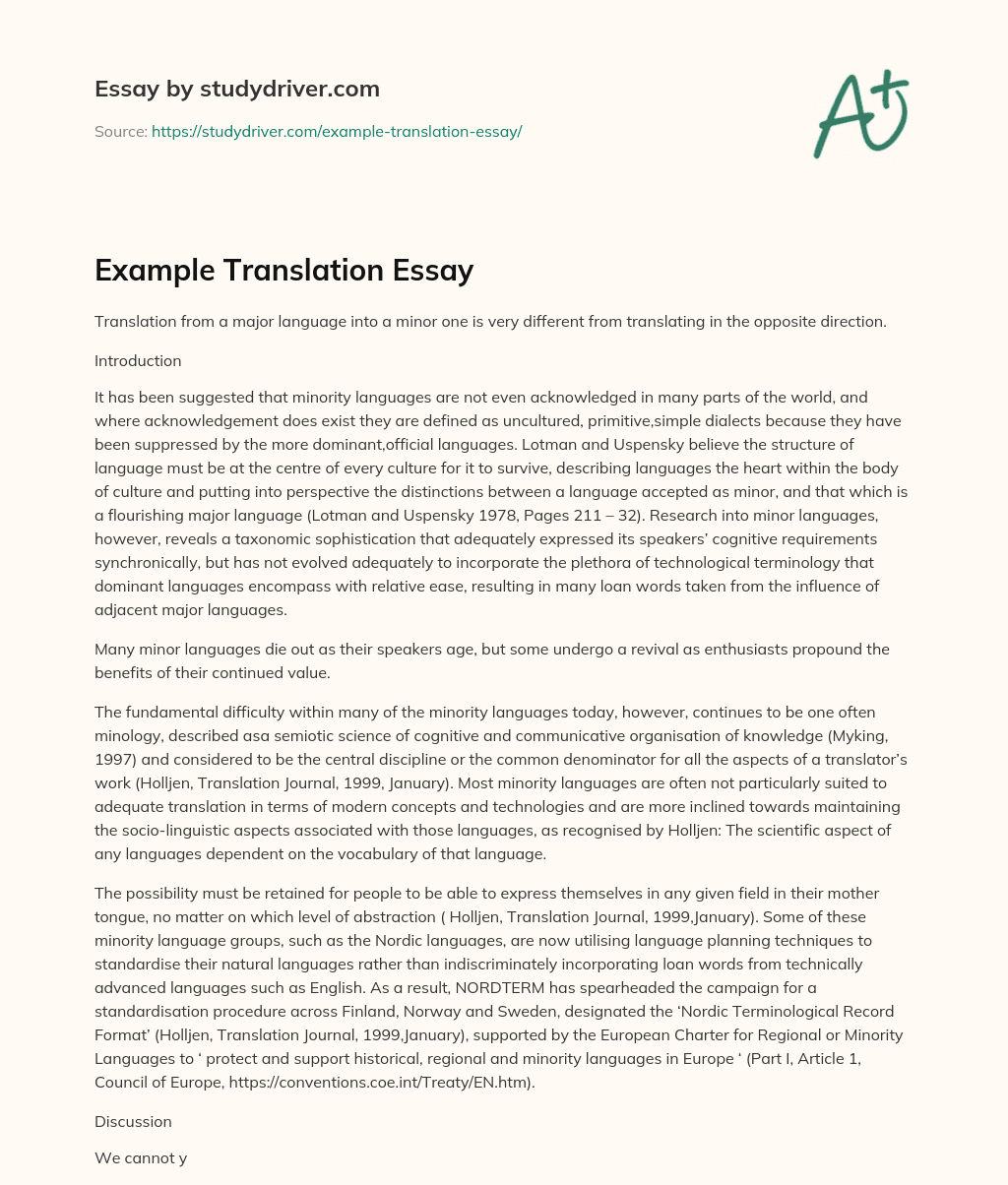 Example Translation Essay essay