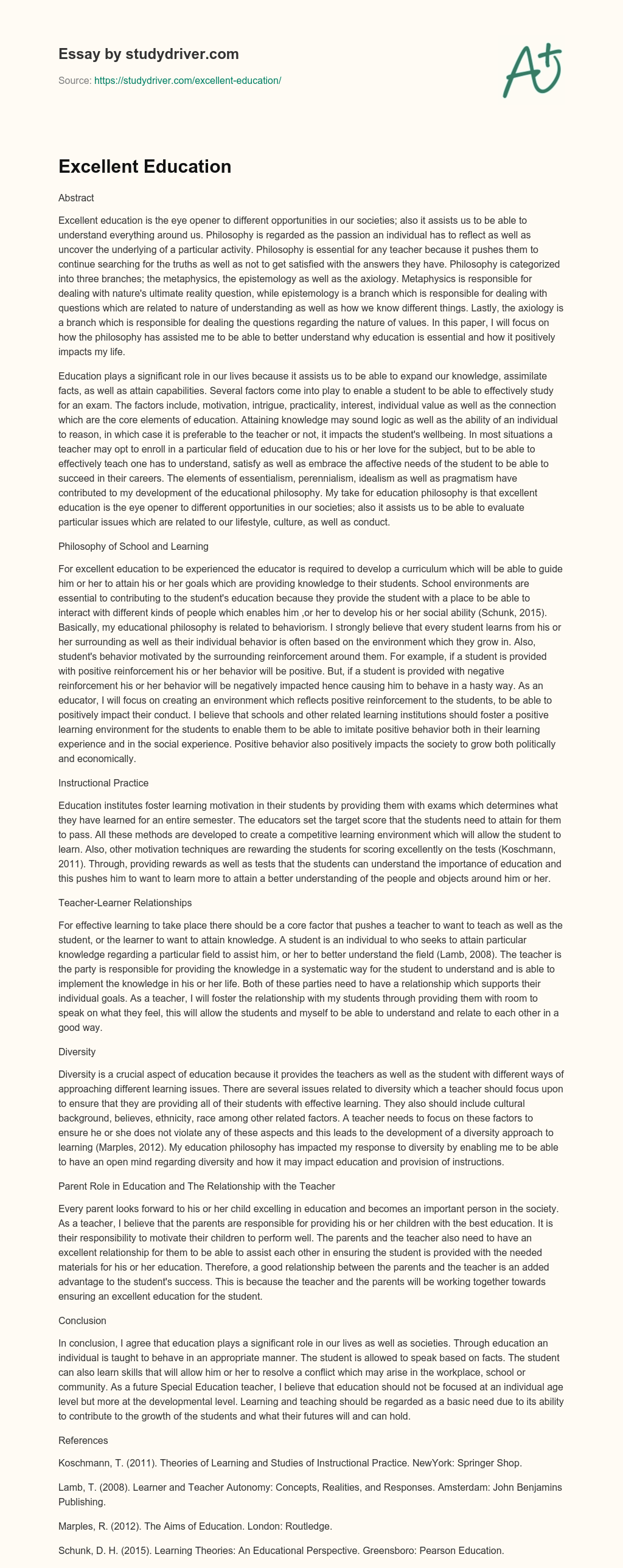 Excellent Education essay