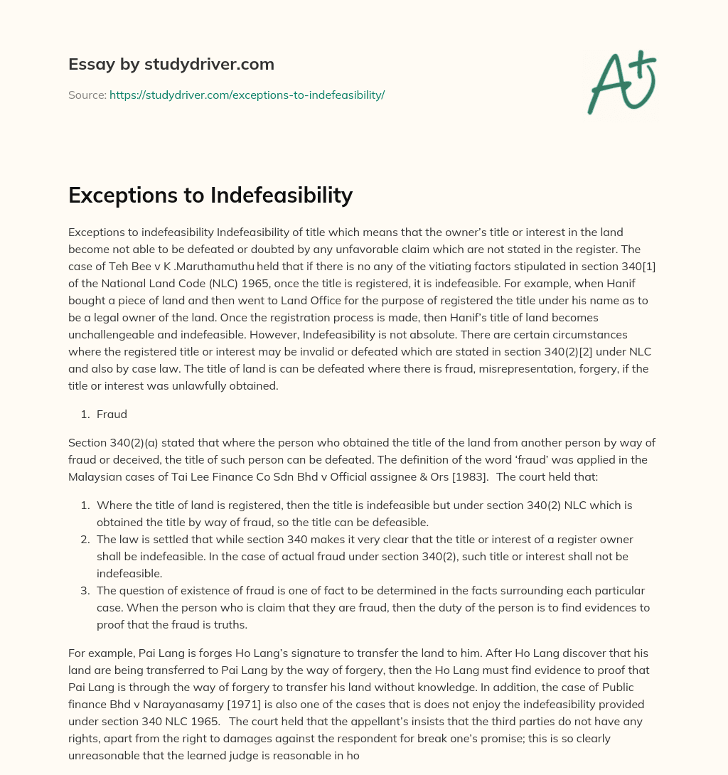 Exceptions to Indefeasibility essay