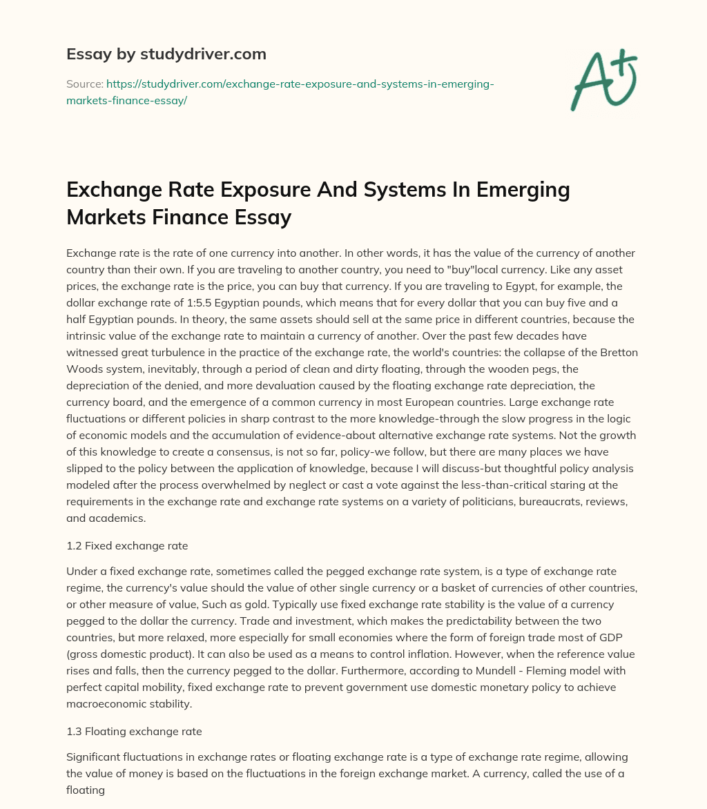 Exchange Rate Exposure and Systems in Emerging Markets Finance Essay essay
