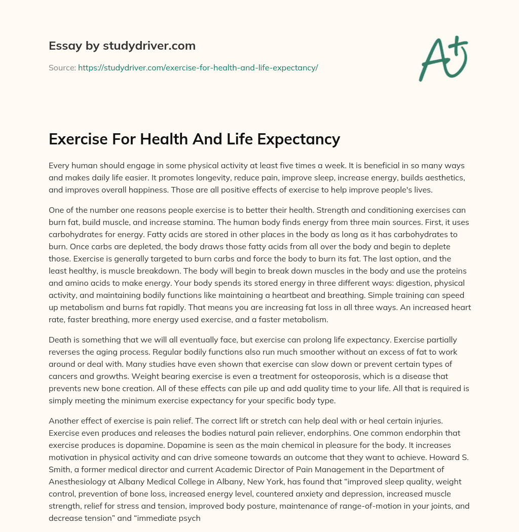 Exercise for Health and Life Expectancy essay