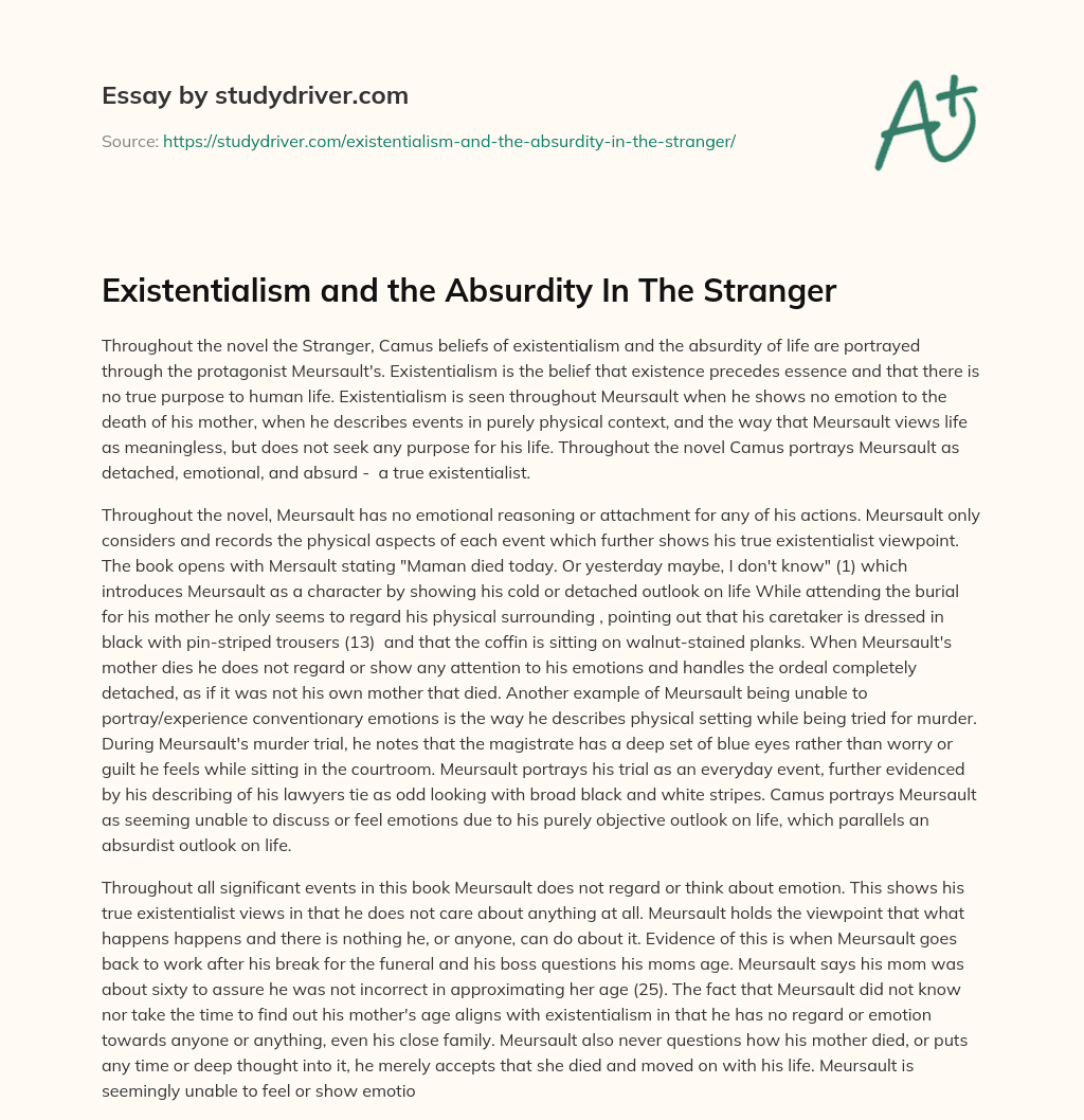Existentialism and the Absurdity in the Stranger essay
