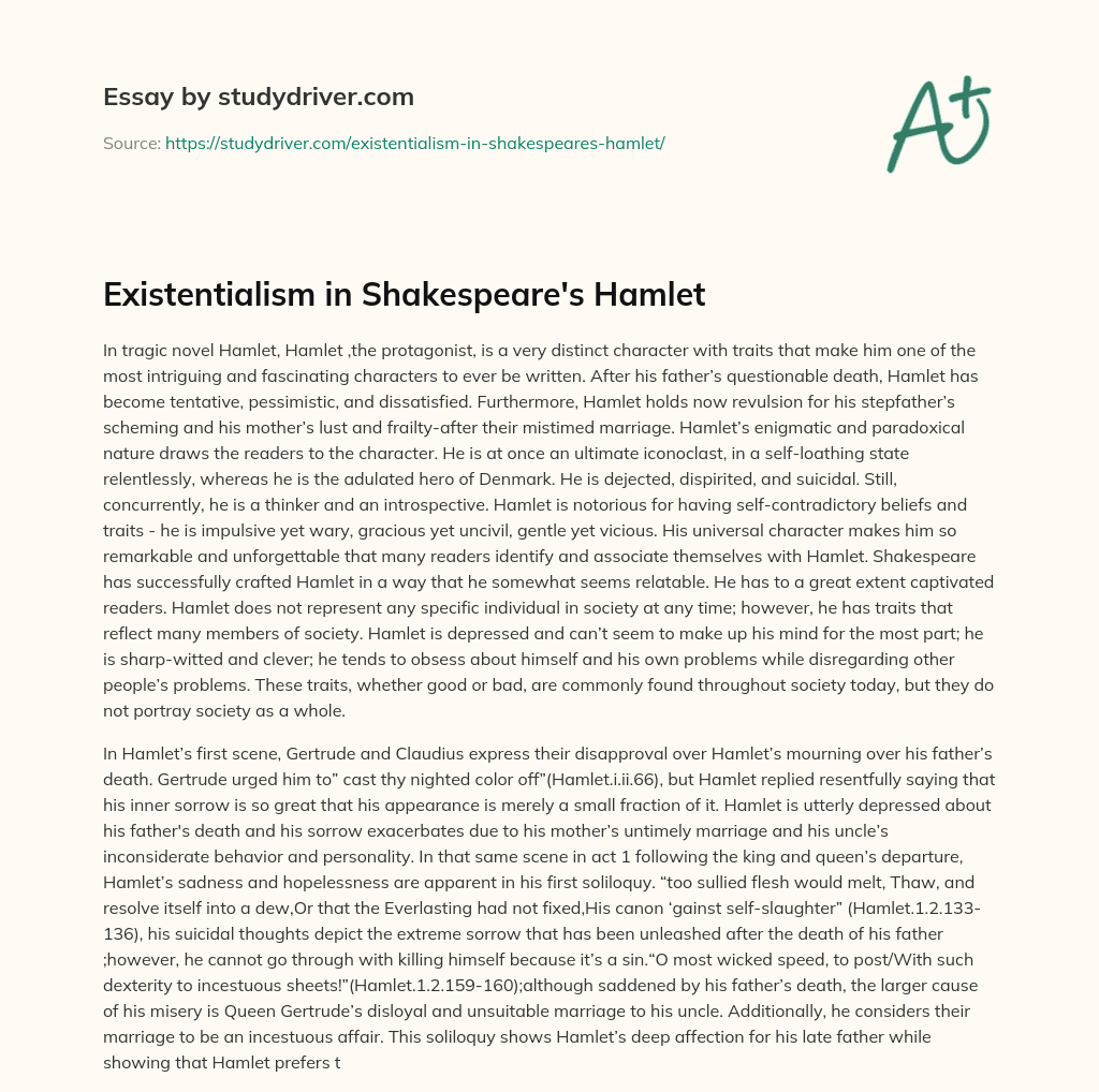 Existentialism in Shakespeare’s Hamlet essay