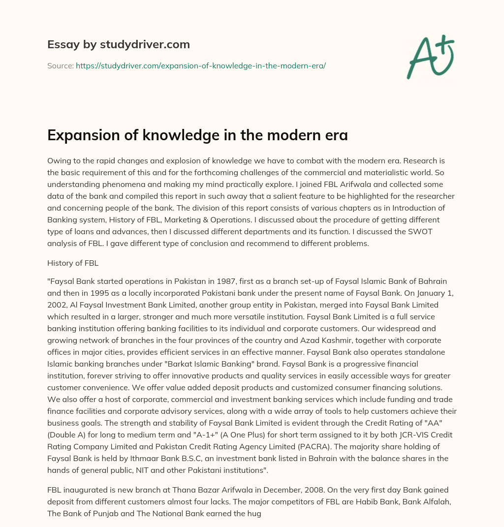 Expansion of Knowledge in the Modern Era essay