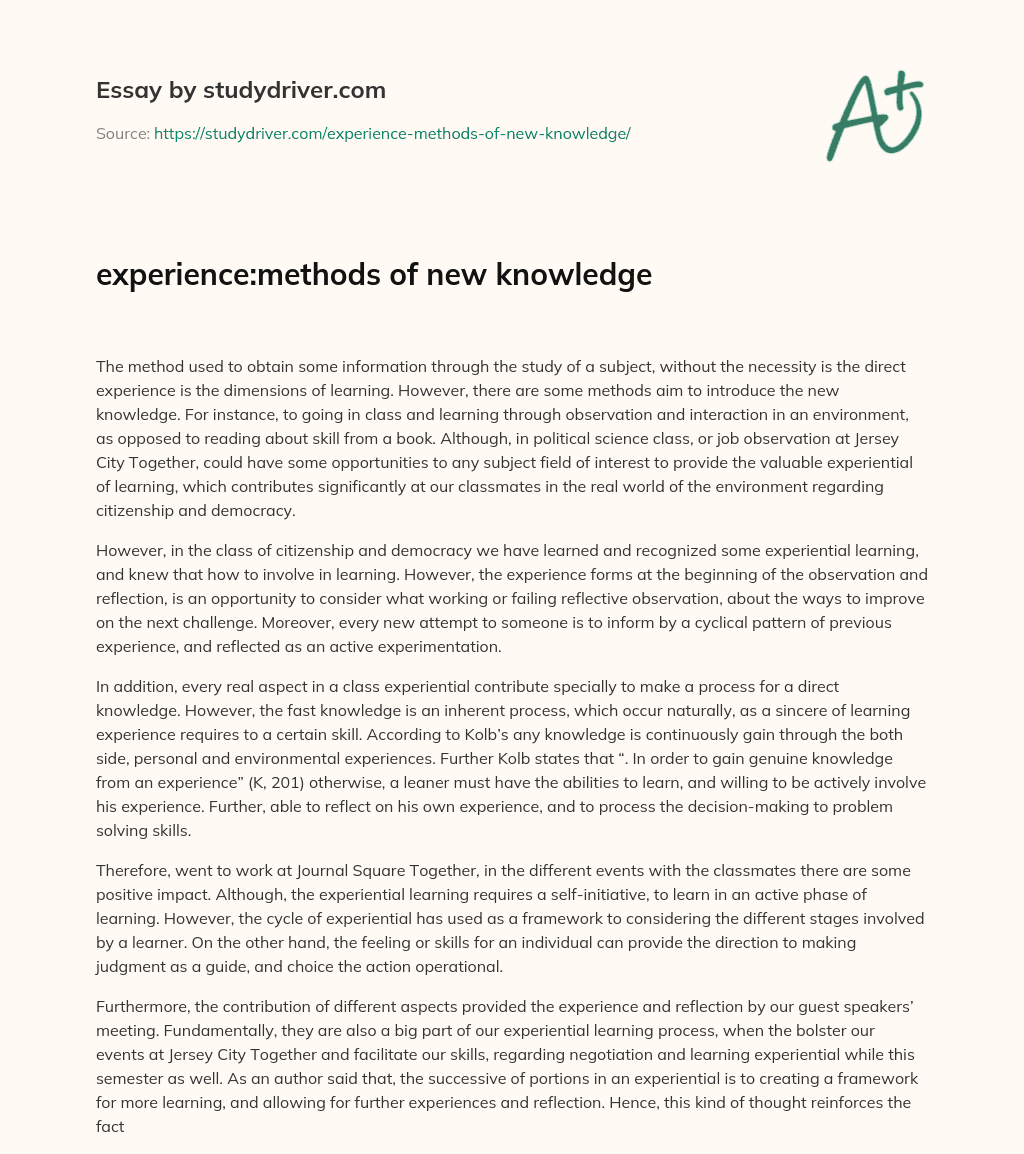 Experience:methods of New Knowledge essay