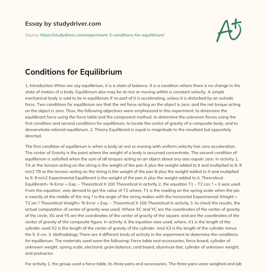 Conditions for Equilibrium essay