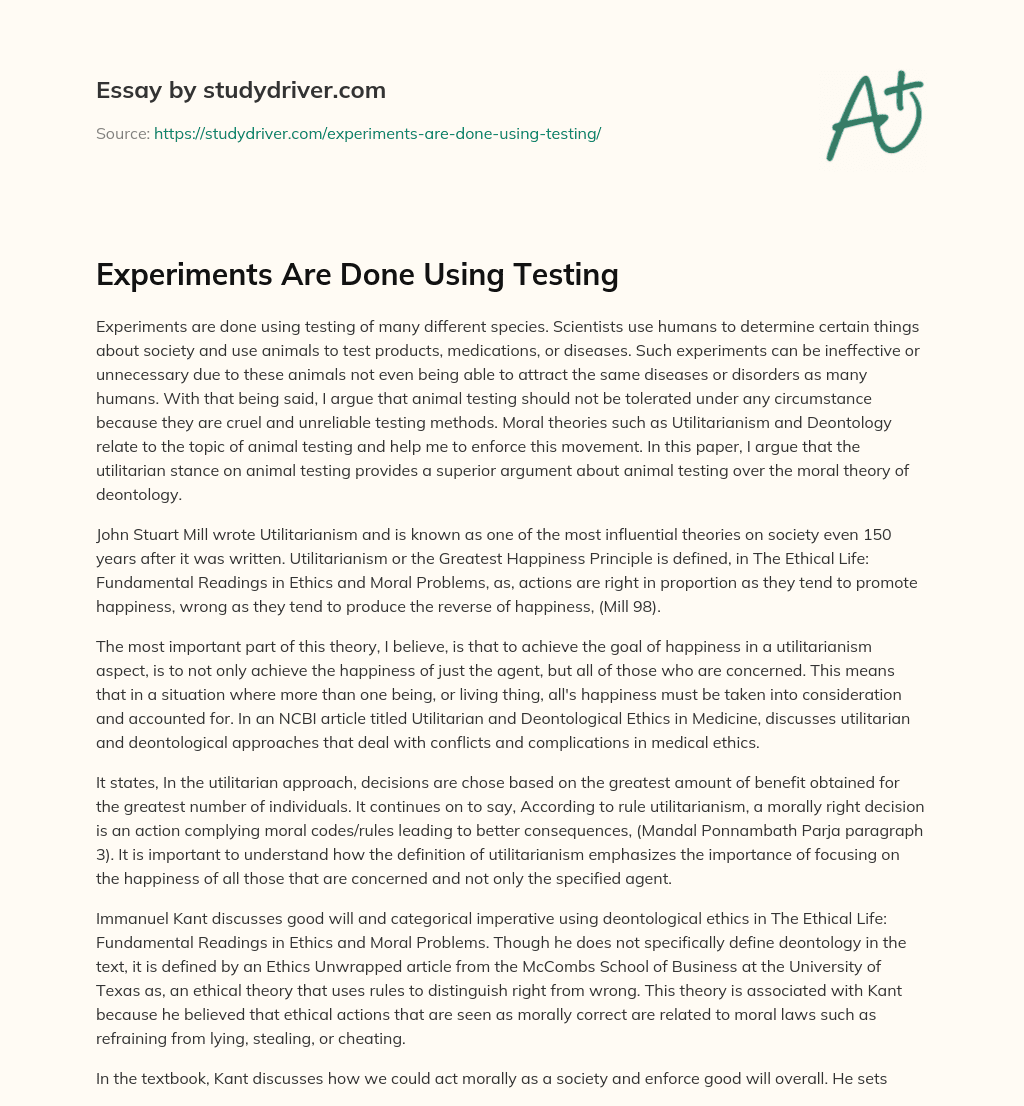 Experiments are Done Using Testing essay