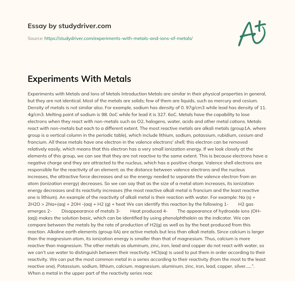Experiments with Metals essay