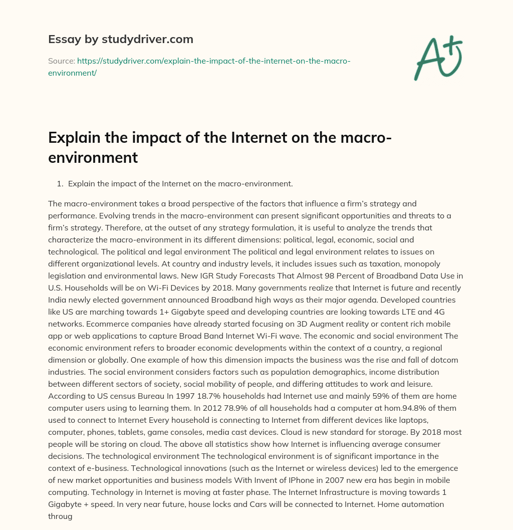 Explain the Impact of the Internet on the Macro-environment essay