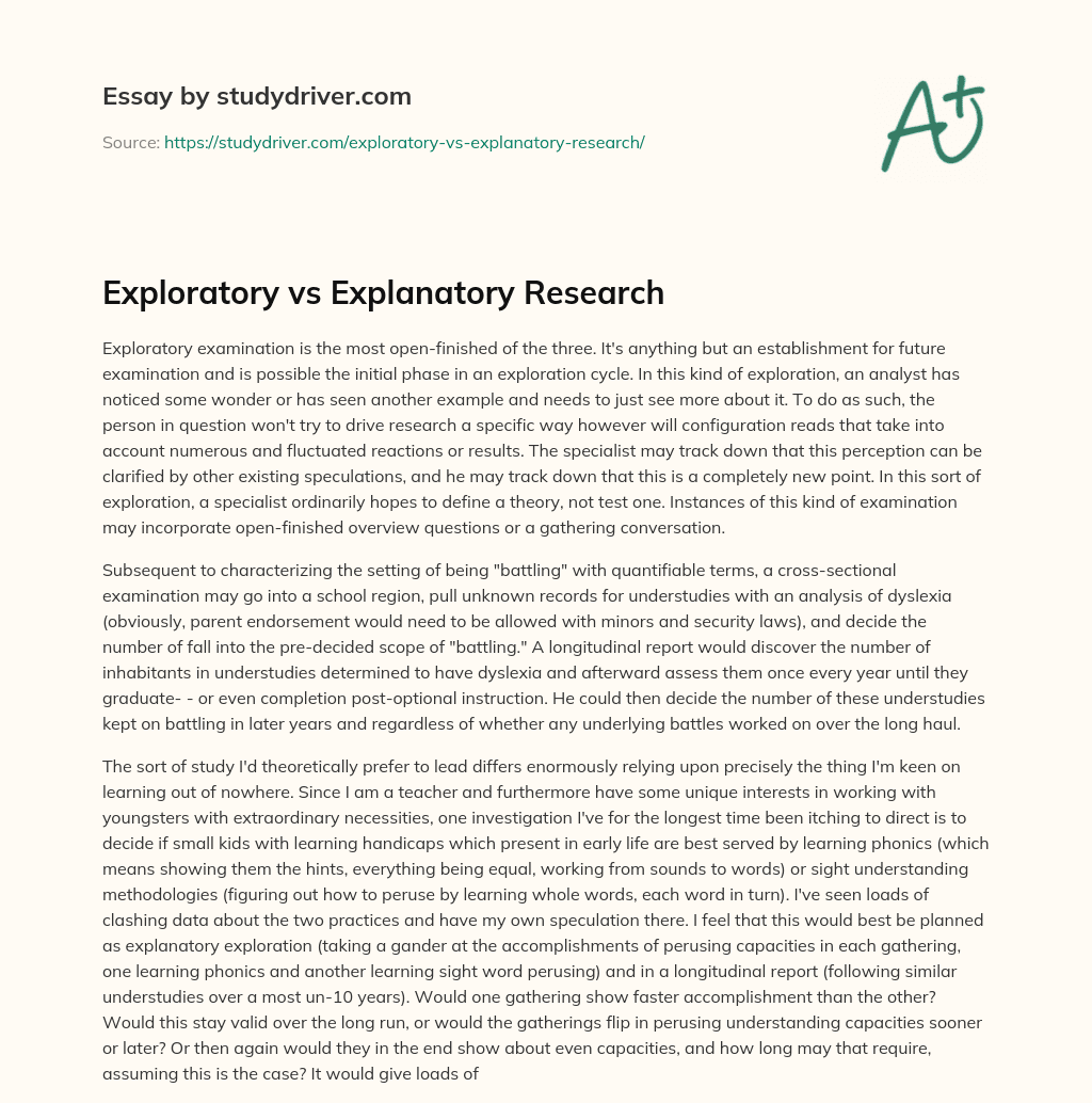 Exploratory Vs Explanatory Research essay