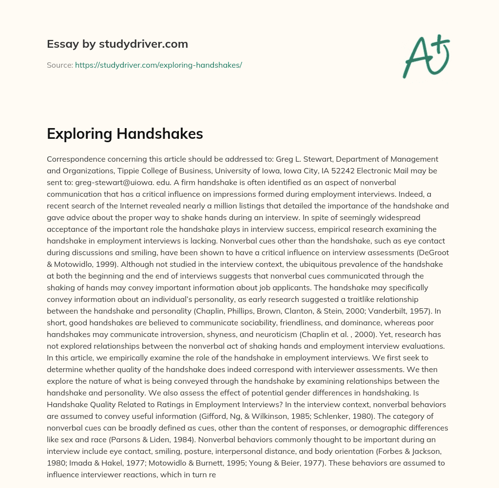 Exploring Handshakes essay