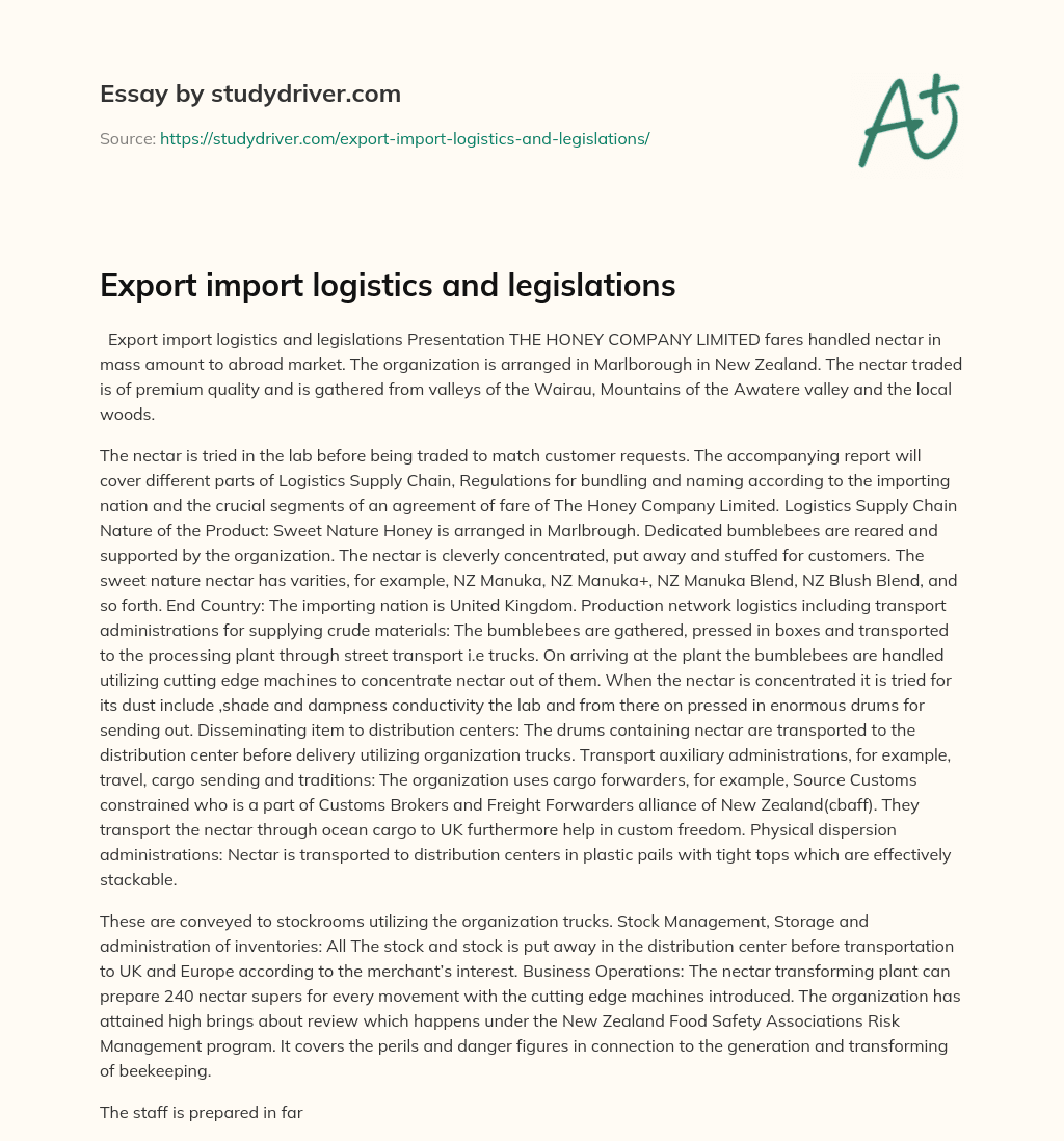 Export Import Logistics and Legislations essay