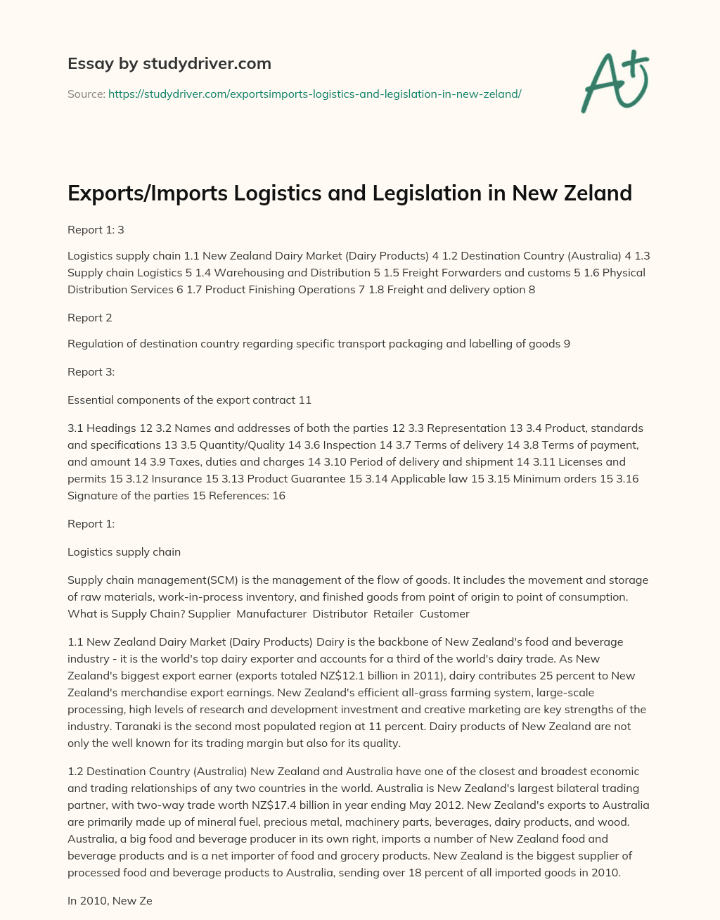 Exports/Imports Logistics and Legislation in New Zeland essay