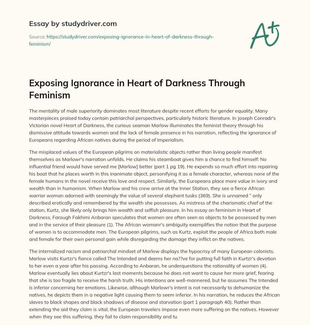 Exposing Ignorance in Heart of Darkness through Feminism essay