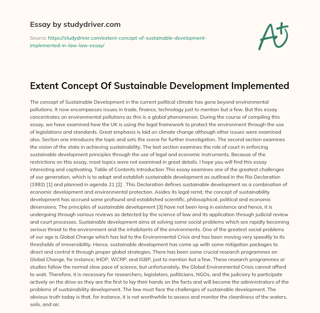Extent Concept of Sustainable Development Implemented essay