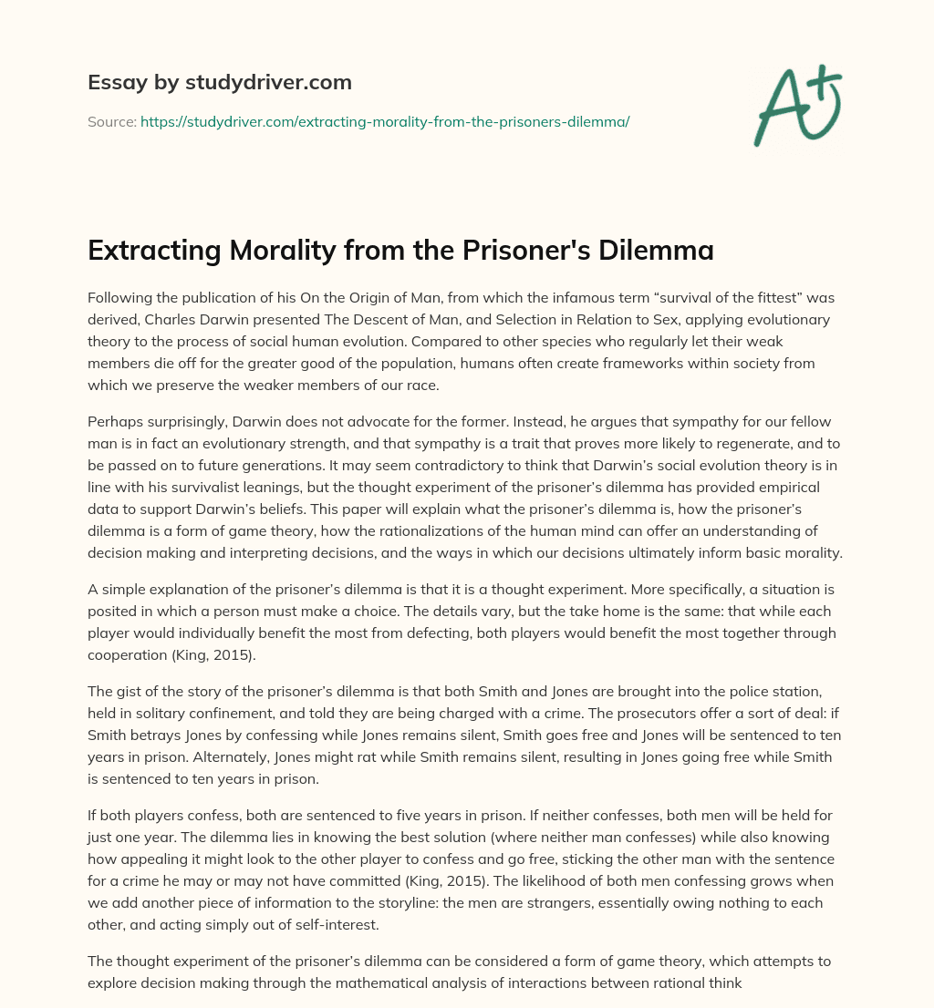 Extracting Morality from the Prisoner’s Dilemma essay