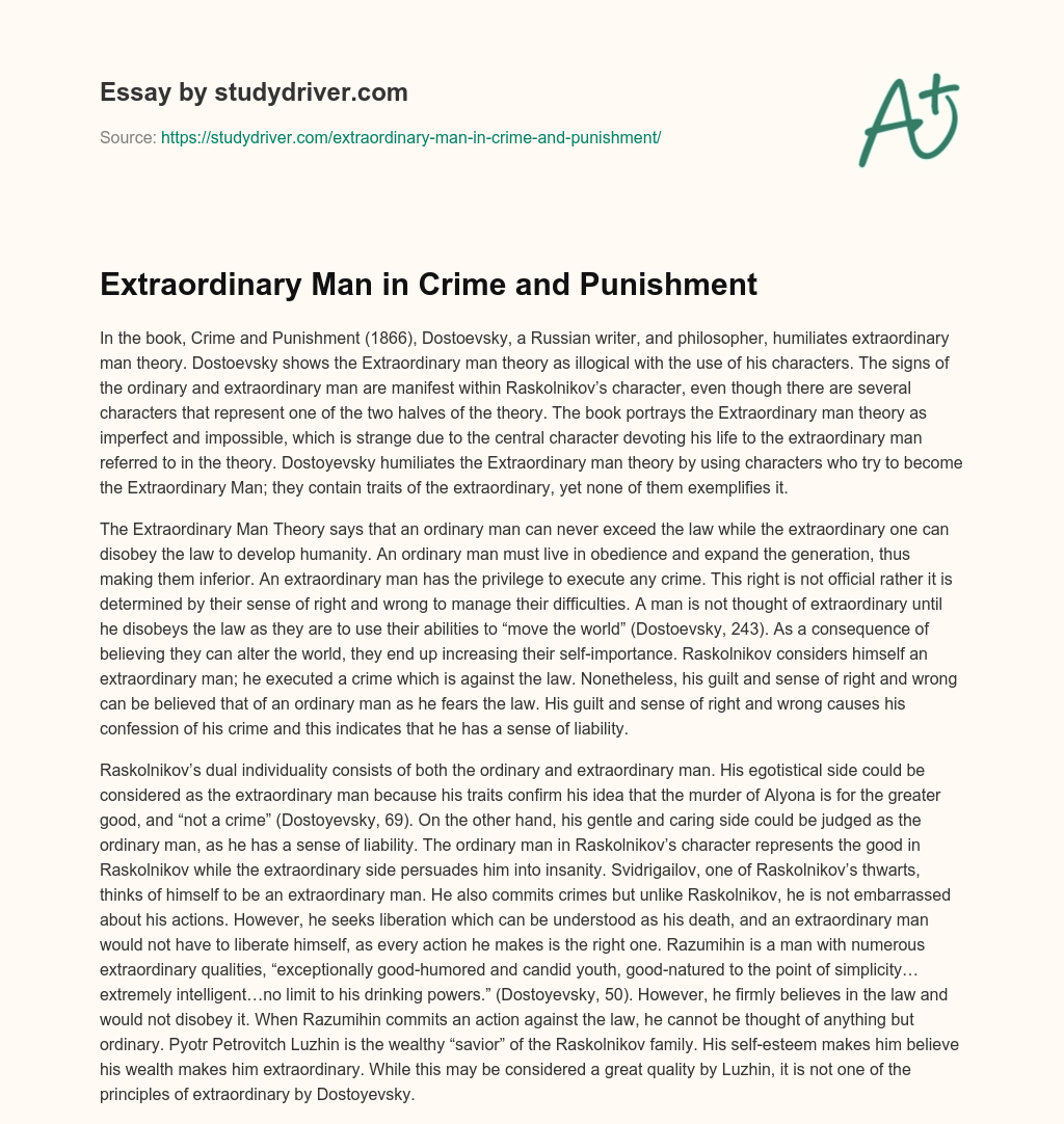 Extraordinary Man in Crime and Punishment essay