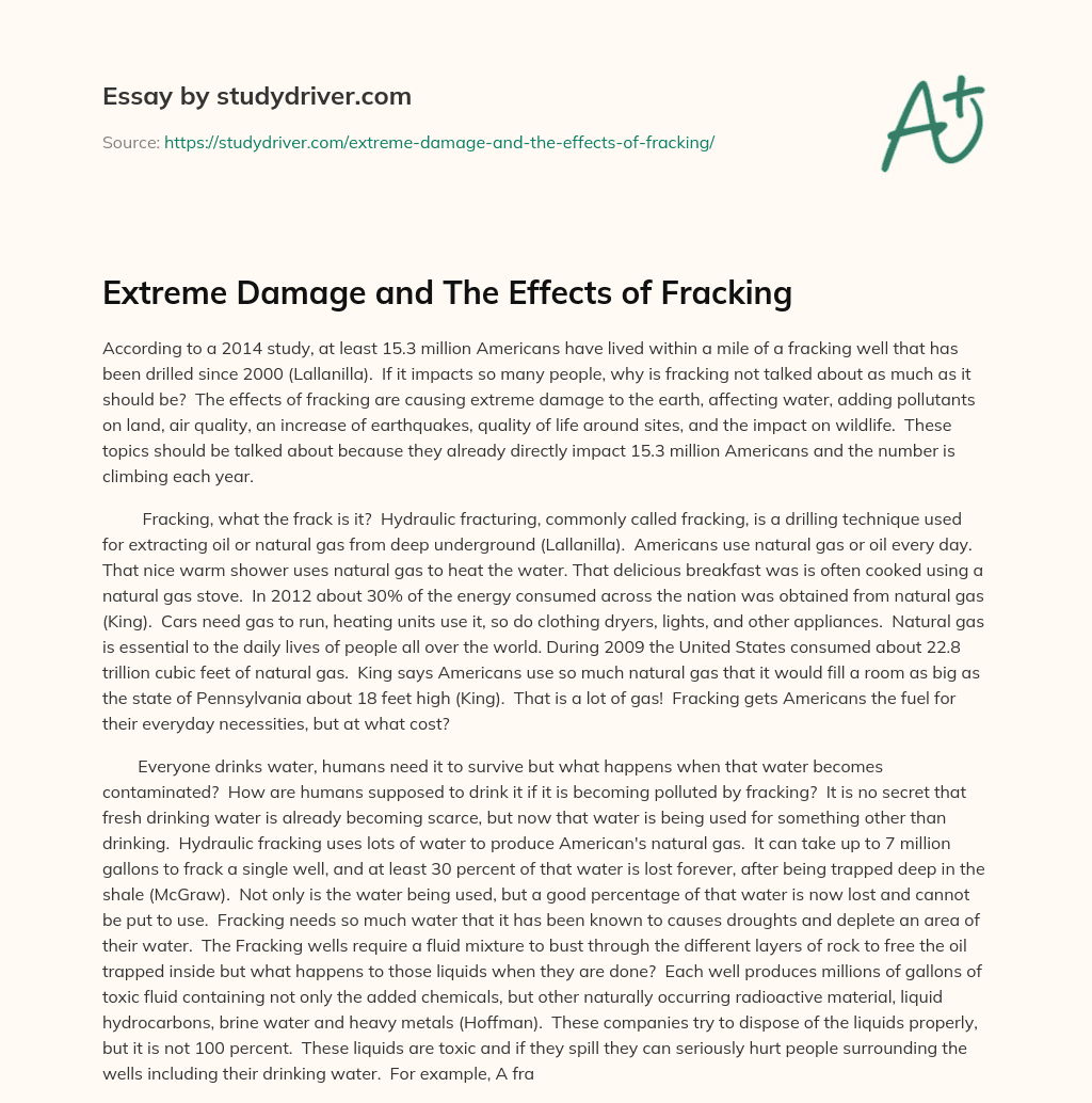 Extreme Damage and the Effects of Fracking essay