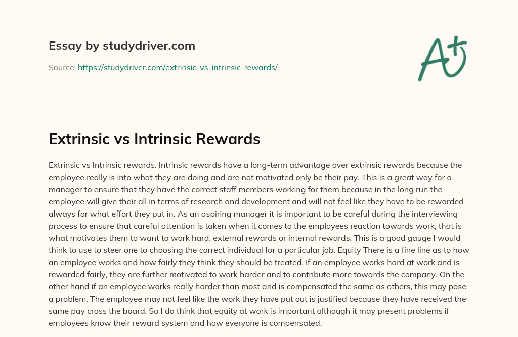 Extrinsic Vs Intrinsic Rewards essay