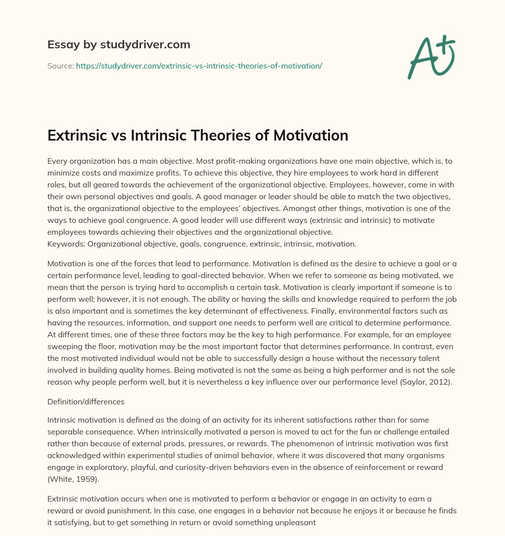 Extrinsic Vs Intrinsic Theories of Motivation essay