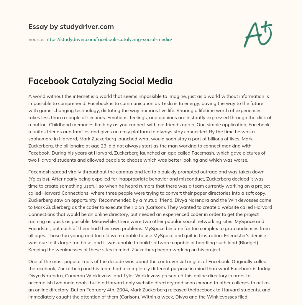 Facebook Catalyzing Social Media essay