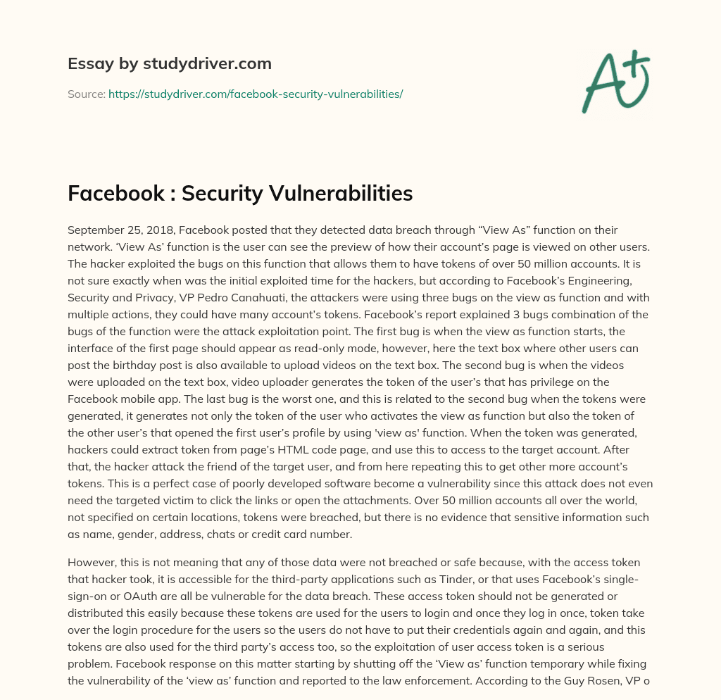 Facebook : Security Vulnerabilities essay
