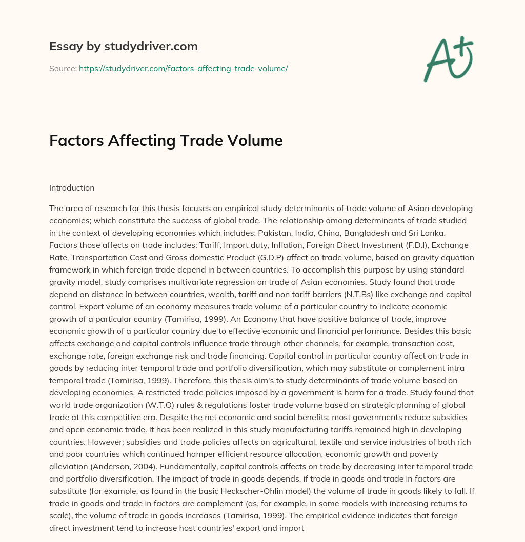 Factors Affecting Trade Volume essay