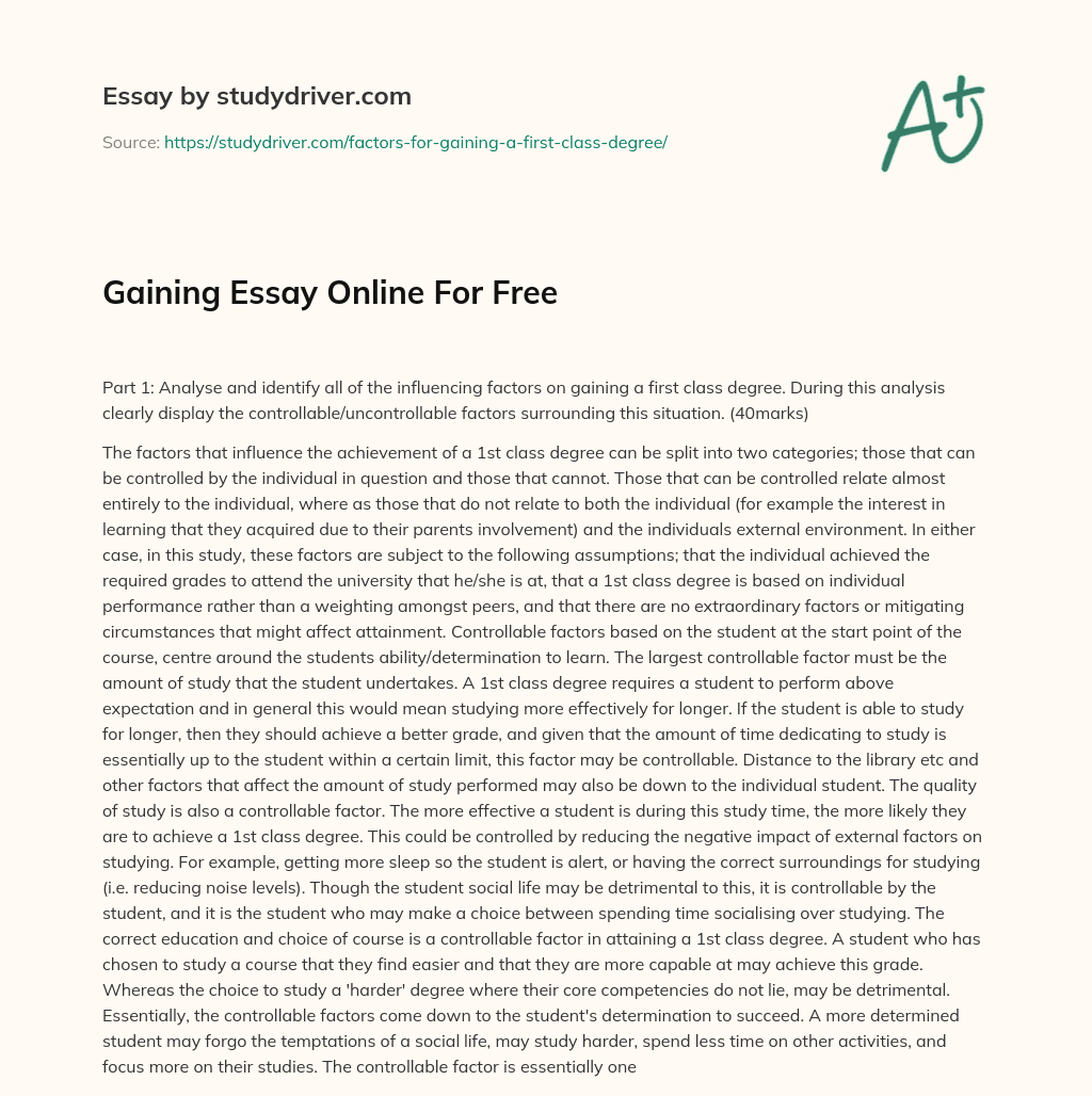 Gaining Essay Online for Free essay