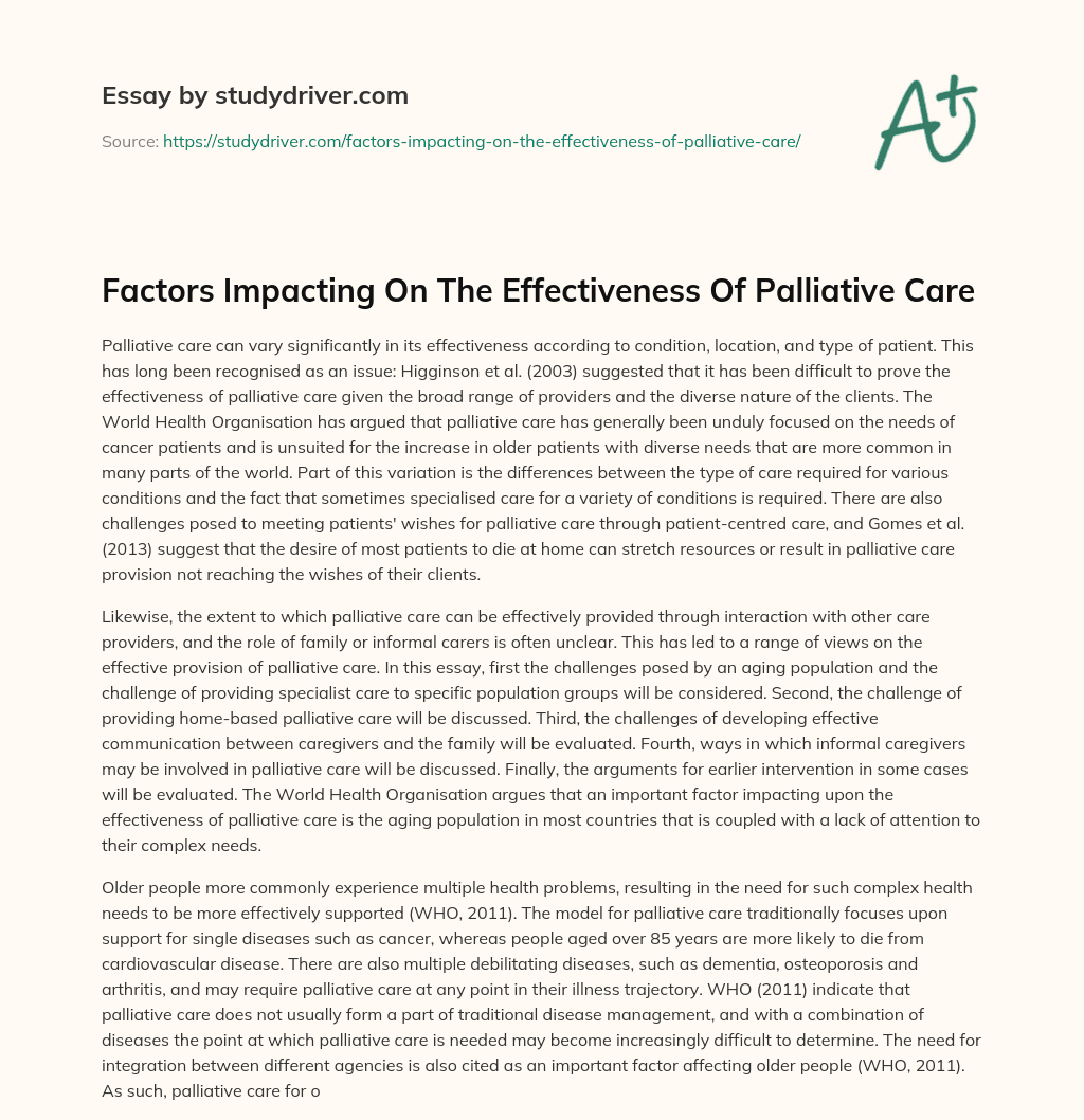 Factors Impacting on the Effectiveness of Palliative Care essay