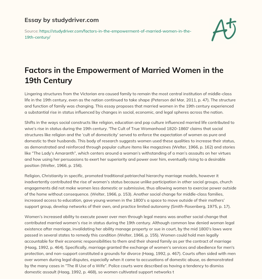 Factors in the Empowerment of Married Women in the 19th Century essay