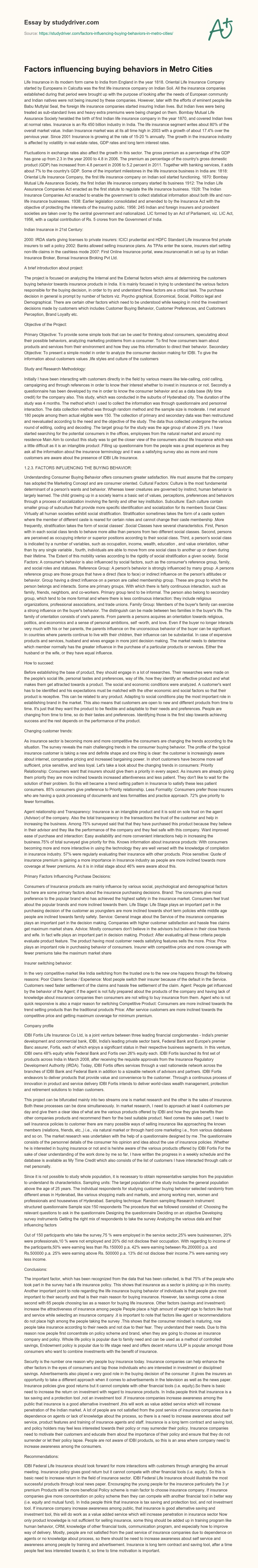 Factors Influencing Buying Behaviors in Metro Cities essay